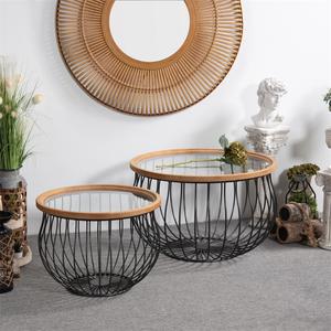 Table basse en bois avec cadre en métal de style farmhouse, fabriquée à la main, avec plateau en verre pour la décoration de salon - Product Image 6