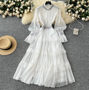 ชุดเดรสแฟชั่นผู้หญิงสีพื้นแบบเซ็กซี่ สายคล้องคอ แขนยาว เปิดหลัง - Product Image 1