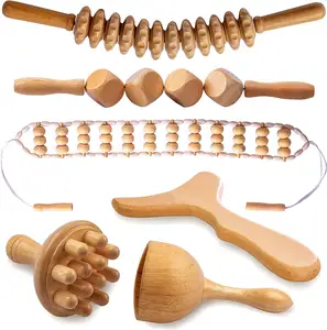 wholesale Hot Sale Wood Therapy Massage Tools Body Guasha Set Handheld Wooden Massage Roller Wood Therapy Massage Set