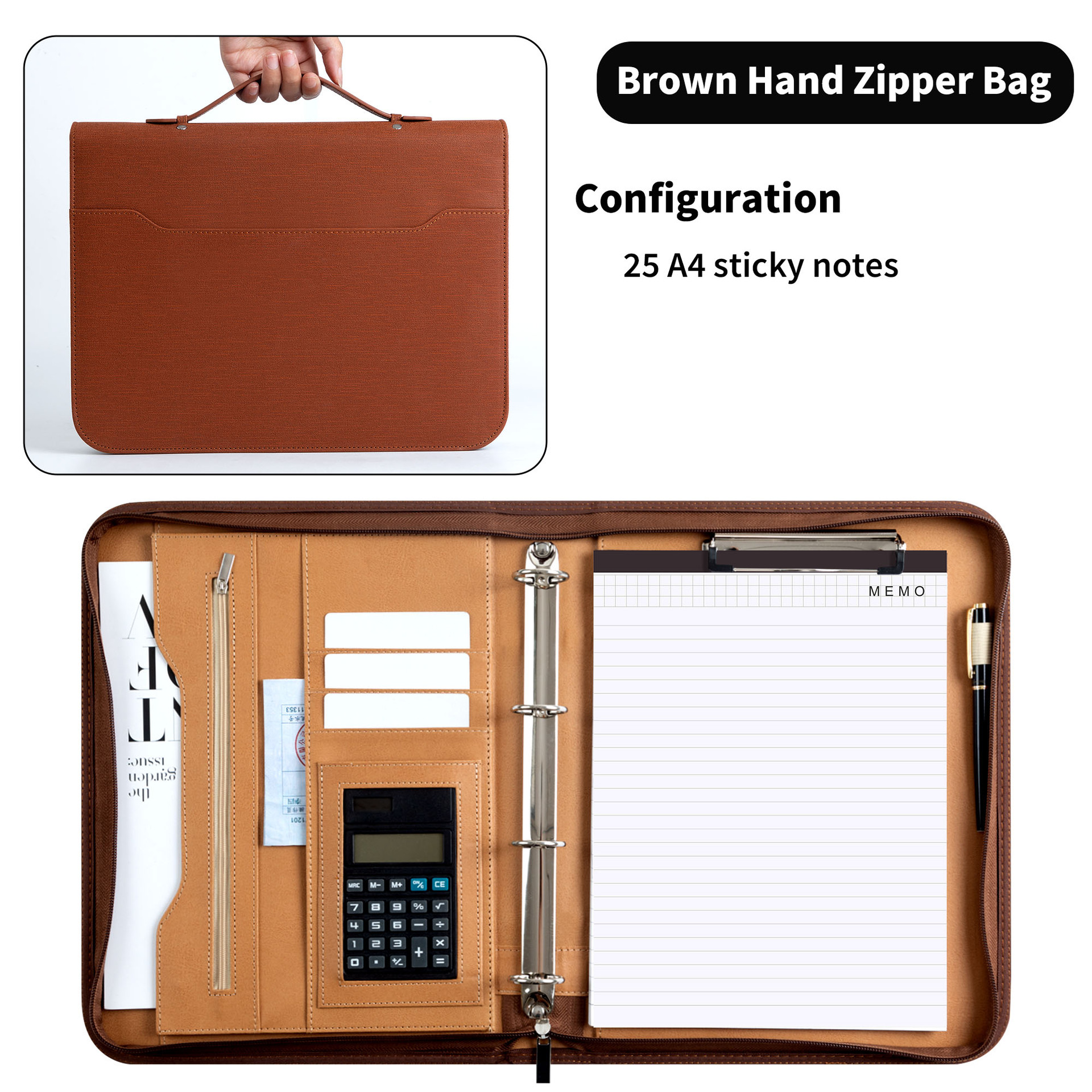 Brown calculator + 25 note paper