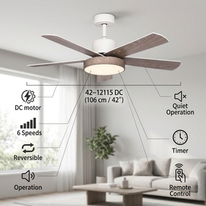 Ventilateur de plafond silencieux <span class=keywords><strong>ProBreeze</strong></span> 42 pouces avec moteur DC, 5 pales en bois, lumière LED, télécommande, 6 vitesses, pour salle à manger, garantie 5 ans - Product Image 3
