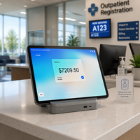 Tablette Android de 12 pouces pour le secteur de la santé avec lecteur d'empreintes digitales, lecteur de cartes NFC, batterie de 10000 mAh, 4G, station d'accueil rotative, RJ45, pour la gestion des patients en clinique, à côté du lit, OEM