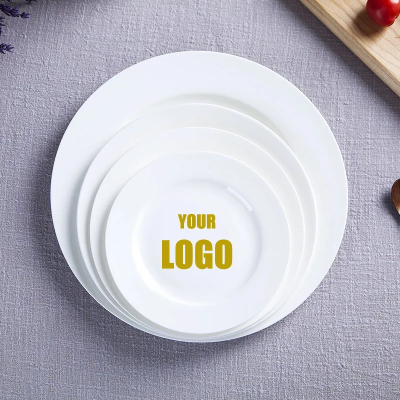 الجملة الأبيض جولة الفاخرة عشاء مجموعة غرامة أدوات مائدة خزفية العظام لوحة الصين مجموعة شعار مخصص
