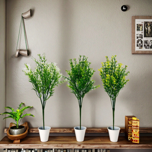 Branches <span class=keywords><strong>de</strong></span> Arbres à Feuilles Persistantes en PE <span class=keywords><strong>de</strong></span> Haute Qualité, Aspect Naturel, avec Petites Fleurs à Ruban Vert, pour Décoration <span class=keywords><strong>de</strong></span> Scène <span class=keywords><strong>de</strong></span> Mariage et Aménagement Paysager - Product Image 4