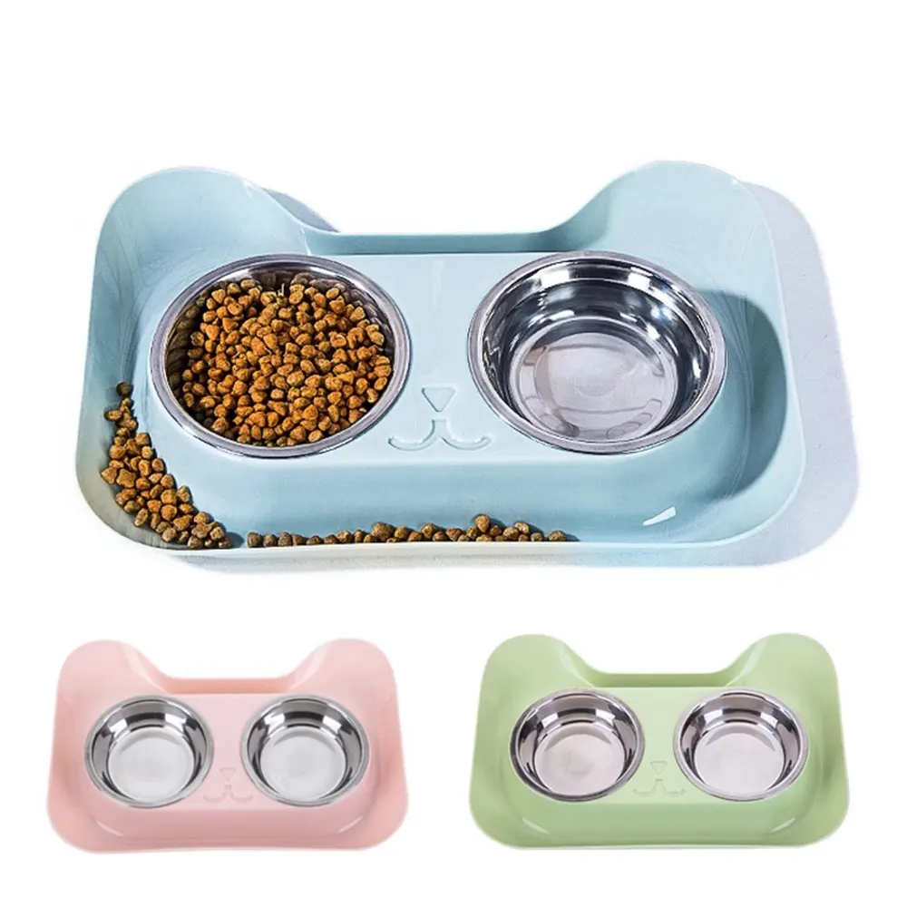 Doubles bols pour animaux de compagnie en acier inoxydable, réceptacles à aliments pour chiens et chats, mangeoire surélevé