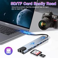 Base de Conexión Tipo-C 8 en 1, Lector de Tarjetas USB3.0 TF/SD, HDTV 4K, Carga PD, Red Ethernet, Hub USB C para Macbook, Laptop, Teléfono Móvil, Tableta