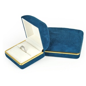 Fashionable Vaulted Velvet Jewelry Gift Box Packaging Blue Gold-edged Velvet <b>Ring</b> Pendant <b>Storage</b> case - Product Image 4