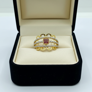 22K Gold Designer Ring with Diamond Bands and Red <b>Stone</b> Center Elegant Statement Finger Ring for Women - Product Image 3