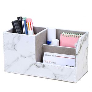 Portalápices con Logotipo Personalizado, Organizador de Escritorio de Cuero PU con 3 Compartimentos, Caja de Almacenamiento para Artículos de Oficina - Product Image 5