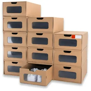 Shoe Box Waterproof Storage Boxes Heavy Duty Stack-able Cardboard