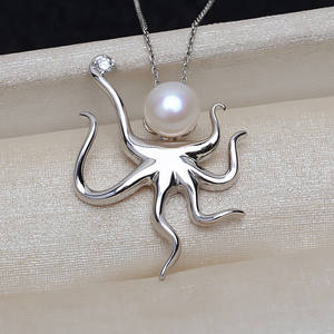 จี้เงินแท้ S925 พร้อมพู่ห้อยประดับมุก 8-10 เม็ด จี้รูปปลาหมึกสำหรับผู้หญิง อุปกรณ์ทำเครื่องประดับ DIY ตัวจี้เปล่า ผลิตภัณฑ์กึ่งสำเร็จรูป - Product Image 2