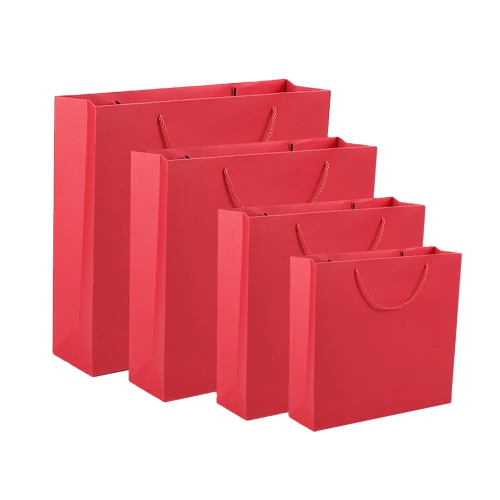 Nuevo bolso para personas mayores, caja de papel para ropa, bolsa de transporte de papel de color rojo personalizada, bolsa de regalo de papel con forma de bolso OEM