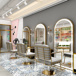 Nuevo Modelo 2025: Estación de Estilismo Dorada con Espejo LED, Silla de Estilismo para Salón, Silla de Barbería, Muebles Modernos para Salón en Venta MK - Product Image 3