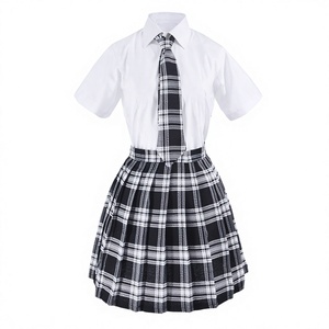 Conjunto de uniforme escolar japonés para mujer adulta, falda plisada de tartán, camisa blanca, corbata, lazo, gafas, calcetines hasta la rodilla - Product Image 4