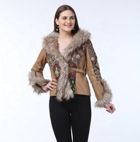 Abrigo de Invierno para Mujer, Diseño Étnico Único, Transpirable, con Cuello en V, Bordado de Cristales, Capucha con Ribete de Piel de Zorro, Algodón, para Fiestas al Aire Libre