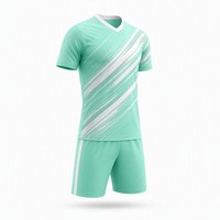 Seragam Sepak Bola Grosir 2026 Warna Hijau Mint dengan Garis Racing, Set Jersey Sepak Bola Custom, Sublimasi Penuh, Bahan Bernapas, Seragam Tim OEM