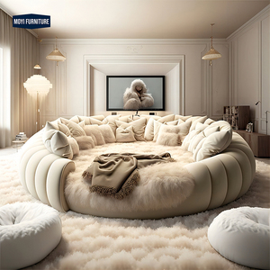 <span class=keywords><strong>Cama</strong></span> Redonda <span class=keywords><strong>Tapizada</strong></span> Súper Lujosa y Acogedora de Terciopelo Blanco Personalizable para Hotel Villa - Product Image 1