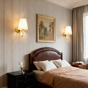 Traditional Bronze <b>Wall</b> Lamp E27 Led <b>Light</b> Source White Shade <b>Switch</b> Control <b>Wall</b> Mounted Lighting For Bedroom Living Room - Product Image 1