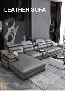 Muebles de Sala de Estar Modernos Europeos, Sofá Seccional de <span class=keywords><strong>Esquina</strong></span> de Cuero Genuino con Luces LED - Product Image 6