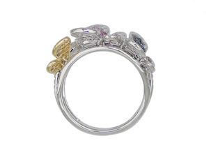 Bague papillon en saphir multicolores naturels et vifs, or blanc 18 carats, saphir bleu, rose, jaune et diamants pour femme - Product Image 2
