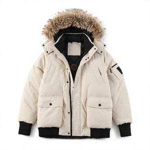 Men's Winter Safari Parka <b>Fur</b> Hooded Down Jacket Waterproof Eco-Friendly Front Logo Regular Outdoor <b>Coat</b> - Product Image 3
