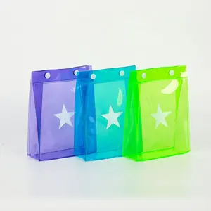 Transparante Pvc Cadeau Verpakking Tas Clear Schattige Kleurrijke Neon Reizen Wassen Cosmetische Make-Up Zakje Kinderen Snoep Cadeau Tas Met Knop