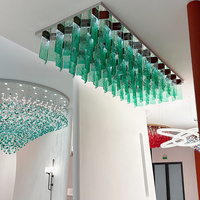 Lustre rectangulaire en verre artistique vert, lampe suspendue longue et personnalisée pour plafond haut, hôtel, hall, villa, éclairage décoratif
