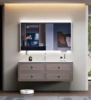 Oumeiga Personnalisé Hôtel Salle De Bains Vanités Comptoirs PVC Carcasse Matériel Double Évier Vanité Tops Table Prix Usine