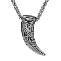 Collier pendentif double face en acier inoxydable motif dents de loup, style nordique rétro, accessoires pour homme, vente chaude transfrontalière