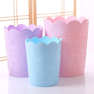 Embossed Wastebasket Plastic Trash Can Cylindrical Decorative Indoor Use 8816 - Product Image 3