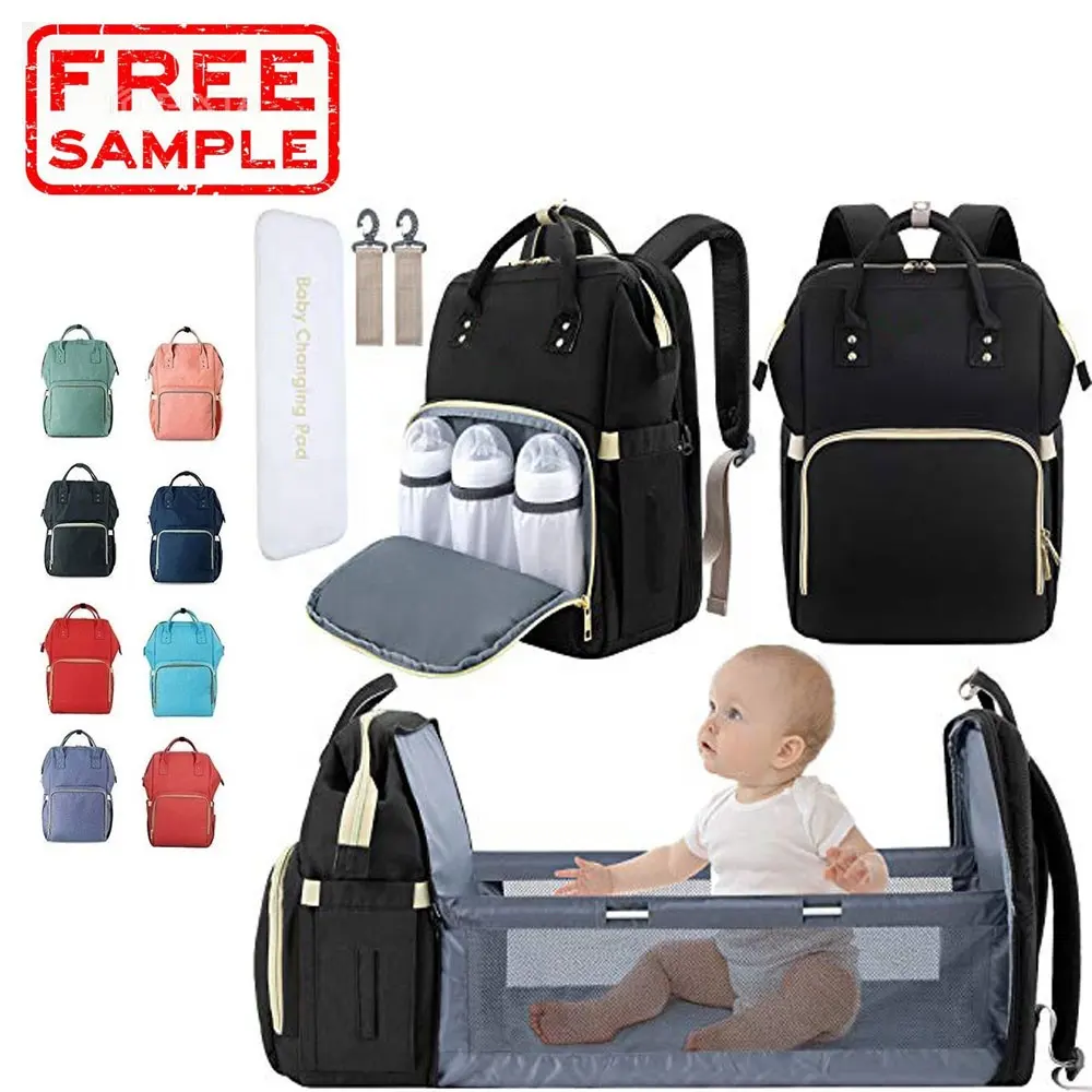 FREE SAMPLE custom large Portable folding stroller mummy travel bed diaper nappy bag diaper backpack baby bags baby diaper bag