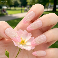 Faux ongles en ABS de style français en relief 3D, forme amande, dégradé rose, autocollants pour ongles en gel, manucure DIY pour femmes adultes