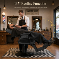 Nouveau fauteuil de barbier hydraulique entièrement noir avec repose-pieds rabattable et structure en acier robuste, couleur personnalisée pour salon de coiffure