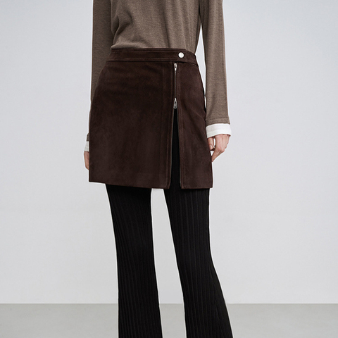 5631 Autumn and Winter New Sheepskin Anti Velvet Double Zipper Casual Women's Half Skirt