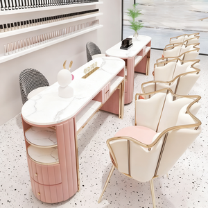 Mesa de Manicura Doble de Acero Inoxidable, Estilo Moderno y de Lujo, para Salón de Belleza, Profesional, para Técnicos de Uñas - Product Image 1