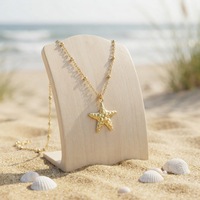 Colliers étanches anti-décoloration en acier inoxydable avec perles dorées et breloques marines pour tenues de vacances en bord de mer
