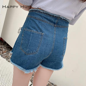 Short en jean noir pour femme, grande taille, à lacets, bords effilochés, poche zippée N6939 - Product Image 3