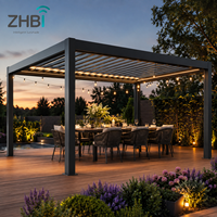 Pergola en aluminium blanc à lames orientables avec portes coulissantes en verre, véranda extérieure pour piscine, villa, jardin, espace lounge