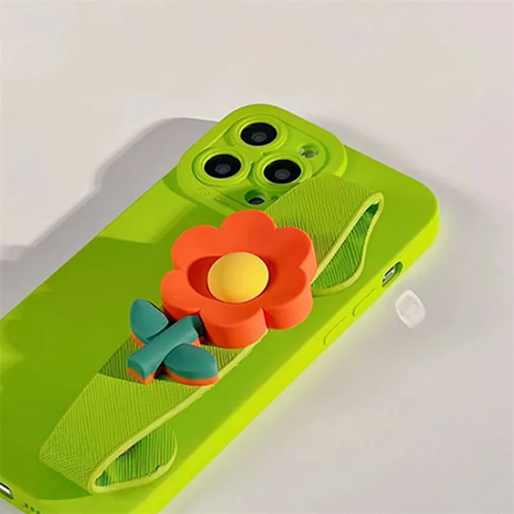 New Products The Pure Green Midori Colors Wholesale Phone Case With Flower Designed Sling For IPhone X XS Max 12 13 14 Pro Max