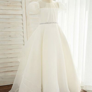 Bambini piccola damigella d'onore matrimonio fiore ragazza vestito ricamo pizzo a strati Tulle bianco eleganti bambini abiti da trascinamento - Product Image 1