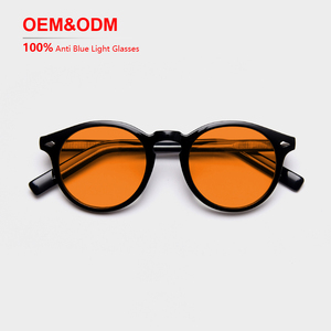 แว่นตาป้องกันแสงสีฟ้าทรงแบน รุ่นย้อนยุค ยูนิเซ็กส์ ปี 2026 เลนส์สีส้ม ขาแว่นวัสดุ TR สีน้ำเงิน สำหรับผู้ชายและผู้หญิง - Product Image 1