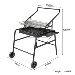 <span class=keywords><strong>Barbecue</strong></span> au charbon de bois sur chariot pour cuisine extérieure personnalisée avec table latérale - Product Image 4