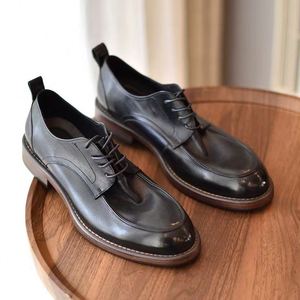 Chaussures habillées en cuir véritable pour hommes, style tendance, à bout carré, à lacets, respirantes, légères, grande taille, tendance européenne - Product Image 3