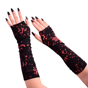 Gants de carnaval sans doigts <span class=keywords><strong>mi</strong></span>-longs à impression croisée d'Halloween avec trous déchirés - Product Image 1
