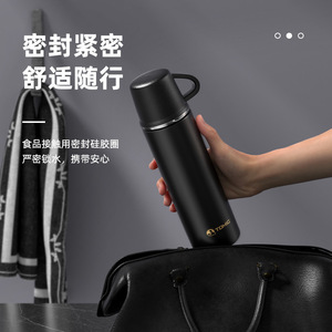 Tomic 316 Stainless Steel Insulated Water <b>Bottle</b> Round Black And White Travel Thermos With Tea Separation Feature - Product Image 2