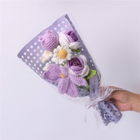 Bouquet tricoté à la main en laine, artisanat au crochet DIY, cadeau pour la fête des mères, la Saint-Valentin, tournesol, rose, lys artificiels