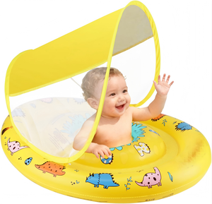 Flotador de Piscina para Bebés con Diseño de Dinosaurio Amarillo, con Toldo Removible y Asiento de Seguridad Ajustable - Product Image 1