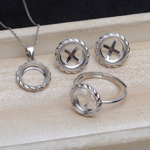 Ensemble de bijoux fantaisie DIY en argent S925 avec pendentif en dentelle, boucles d'oreilles et bague, base plate vide pour perle de 10 mm en nacre - Product Image 2