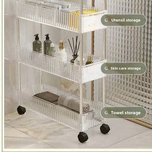 Meuble <span class=keywords><strong>de</strong></span> rangement <span class=keywords><strong>de</strong></span> <span class=keywords><strong>salle</strong></span> <span class=keywords><strong>de</strong></span> <span class=keywords><strong>bain</strong></span> à quatre niveaux en <span class=keywords><strong>plastique</strong></span> sur roulettes, chariot anti-humidité pour étagère <span class=keywords><strong>de</strong></span> toilettes étroite - Product Image 4