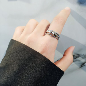 Vintage Three Layer Criss Cross Twisted Metal <b>Adjustable</b> <b>Rings</b> Copper White Gold Plated Beaded Rotating Anxiety Relief Jewelry - Product Image 2